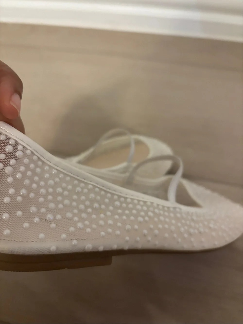 Nina Ivory Pearl-Embellished Mary Jane Ballet Flats